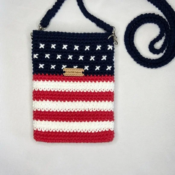 Womens Crossbody Lined Crochet Phone Bag Purse - 4th of July - USA flag - Picture 7 of 11